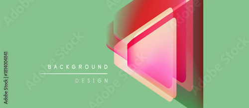 Abstract geometric shapes overlap, creating layered effect. Light green background complements vibrant red, orange hues. Minimalist design.