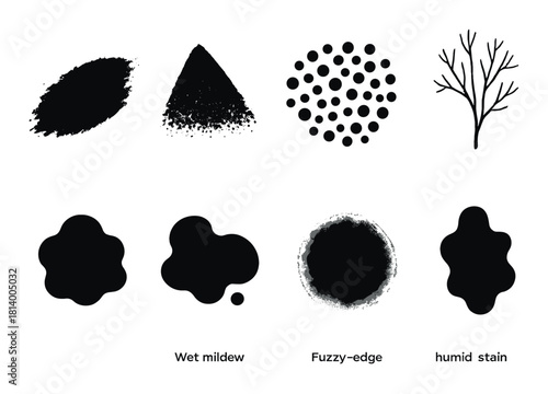 Dark spot patterns: wet mildew fuzzy humid stains and textures on abstract background