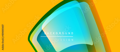 Abstract vibrant design. Layers create dynamic visual effect. Yellow background contrasts with blue, green hues. Modern aesthetic.