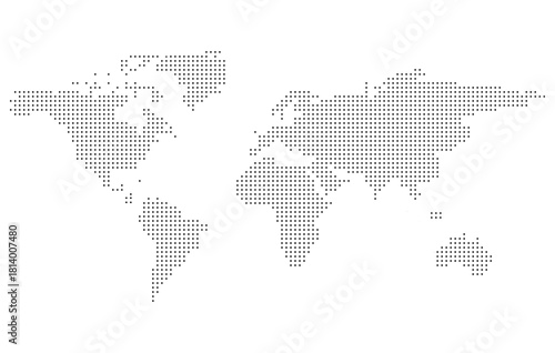 Dotted Halftone World Map Vector, Global Dot Pattern Earth Design, Minimal Black and White Geographic Illustration