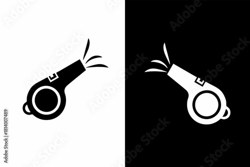 Whistle Icon Vector Illustration of a Referee or Coach Whistle in Simple Black and White