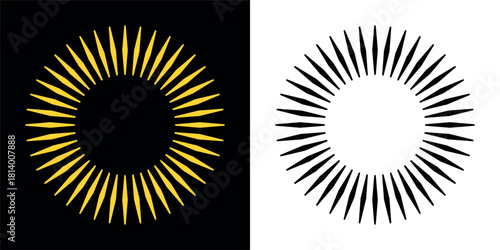 Abstract sun icon. Symbol of summer or rest, warmth and light. Rays coming from the center. Stylized sun with rays, attribute of good weather or mood.