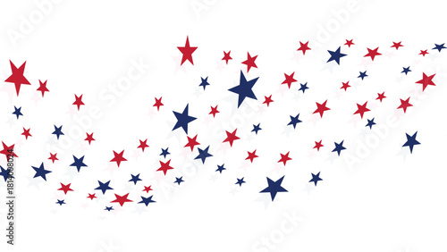 Patriotic Scattered Stars Vector Background, Celebration of colors with red, white, and blue stars representing unity and patriotism in a festive design