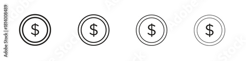Dollar icon set. editable stroke eps 10 vector illustration.