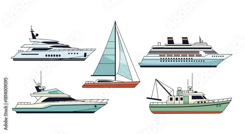 Illustration of five different types of boats.