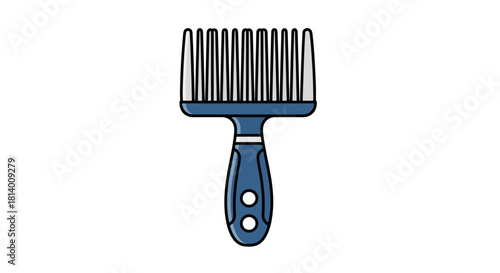 Illustration of a blue hair pick with a handle and wide teeth.