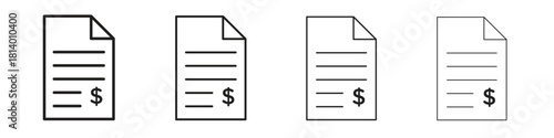 File invoice icon set. editable stroke eps 10 vector illustration.