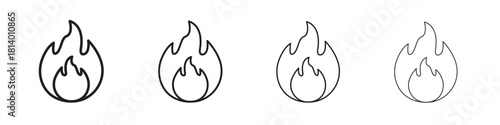 Flame icon set. editable stroke eps 10 vector illustration.