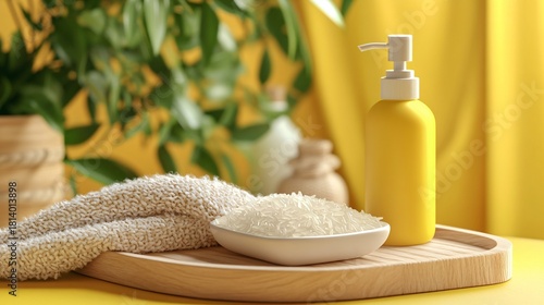 Fototapeta Naklejka Na Ścianę i Meble -  Elegant Rice Dish on Scarf with Blank Label