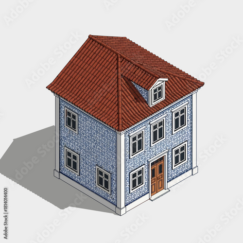 Detailed vector illustration of traditional Portuguese house facade design