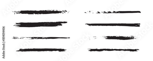 A collection of bold black grunge brush stroke set with rough textures, smudged paint effects, dry-brush edges, and hand-painted ink lines