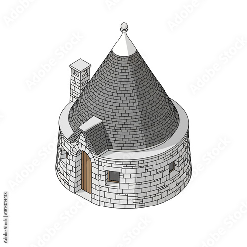 Isolated Cartoon Trullo Illustration on White Background, Architectural Design