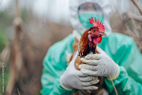 Veterinarian holding chicken inspecting avian flu pandemic