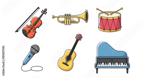 Cartoon musical instruments collection isolated on a white background