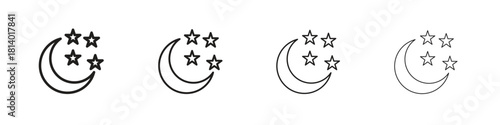 Moon stars icon set. editable stroke eps 10 vector illustration.