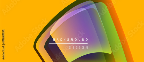 Abstract vibrant layers overlap, creating dynamic visual effect. Yellow backdrop emphasizes colorful design elements. Modern, sleek presentation.