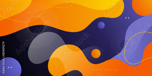 Abstract fluid background with dark purple and colorful orange element concept design pattern. Wave liquid style concept banner background.