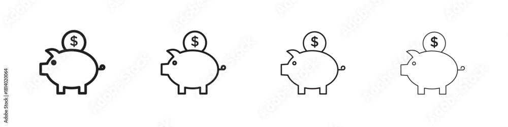 Fototapeta premium Piggy bank icon set. editable stroke eps 10 vector illustration.