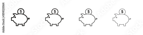 Piggy bank icon set. editable stroke eps 10 vector illustration.