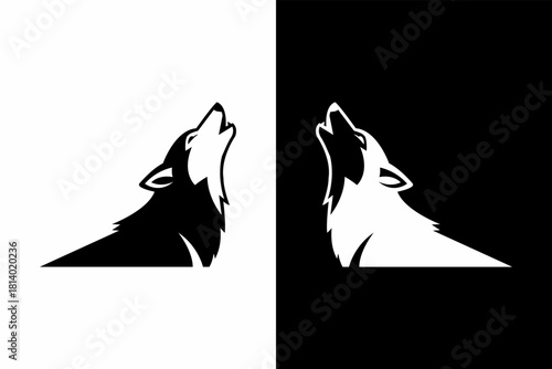 Monochrome Wolf Howling Vector Illustration Contrasting Black and White Design