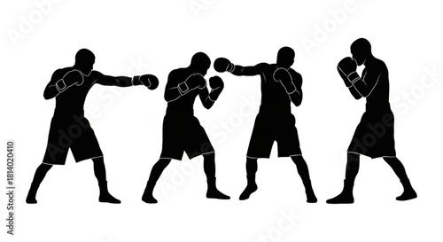 Boxer Silhouette Vector Showing Combo Movement — Jab, Cross, Hook, Uppercut

