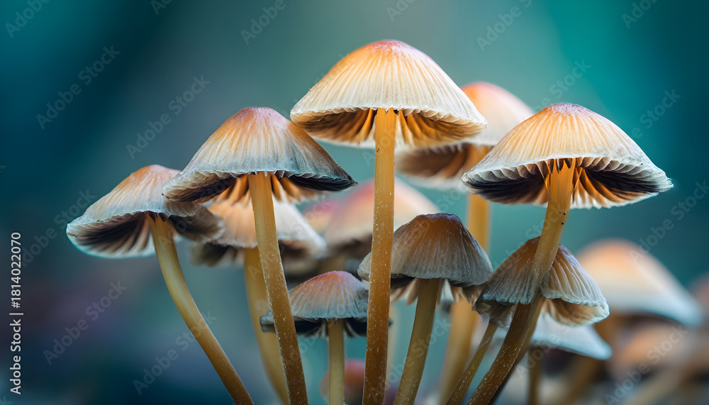 Fototapeta premium A close-up view of a group of mushrooms growing together