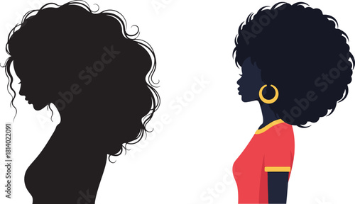 Silhouette of Two Women with Distinct Hairstyles