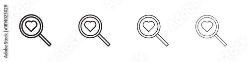 Search heart icon set. editable stroke eps 10 vector illustration.