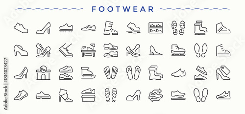 Footwear icon collection. Heels outline icons pack. Thin linear style icons. Heels simple icon set. Editable stroke. Vector collection.