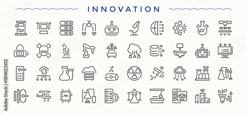 Innovation icon set. Modern icons collection. Tech line icon set. Contains such icons as idea, ai, intelligence, tech, startup, creativity and more.