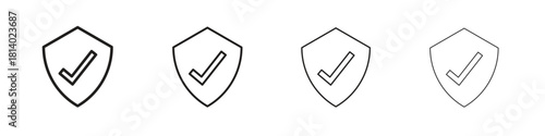 Shield check icon set. editable stroke eps 10 vector illustration.