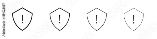 Shield exclamation icon set. editable stroke eps 10 vector illustration.