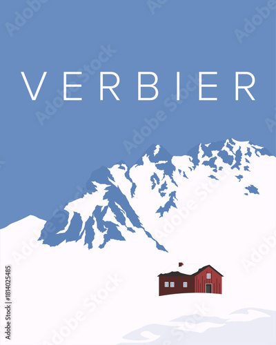 Verbier travel poster, card, banner