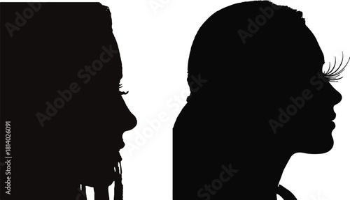 Two Silhouette Profiles Facing Each Other Black and White