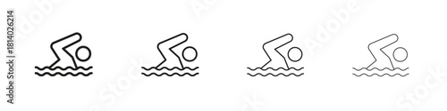 Swimmer icon set. editable stroke eps 10 vector illustration.