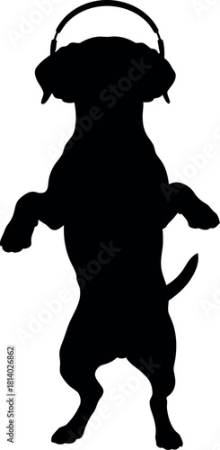 Dancing dog silhouette with headphones