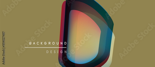 Abstract letter design. Overlapping colors create vibrant, modern visual. Beige background complements bold shape. Simple text labels concept.