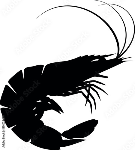 Black shrimp silhouette vector graphic