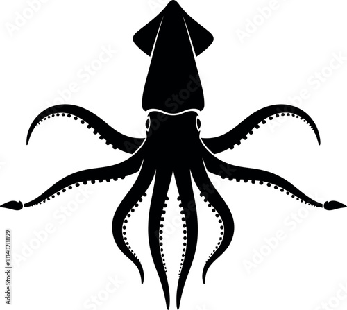 Black silhouette squid octopus kraken vector art