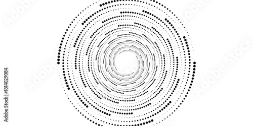Vector dotted speed lines in vortex form. Geometric art. Segmented circle. Arc lines. Trendy design element for frame, round logo, sign, symbol, web, prints, posters, template, pattern, backdrop