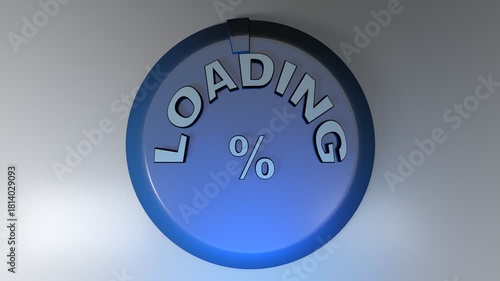 Loading indicator circle blue, rotating on white surface 3D animation