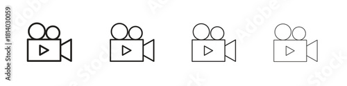 Video camera icon set. editable stroke eps 10 vector illustration.