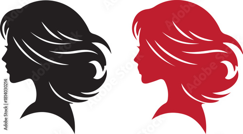 Two Silhouette Profiles, Black and Red, Facing Opposite Directions