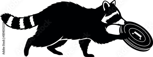 Raccoon playing frisbee silhouette