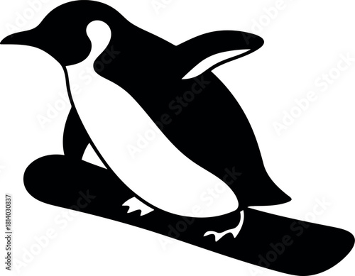 Penguin snowboarding silhouette