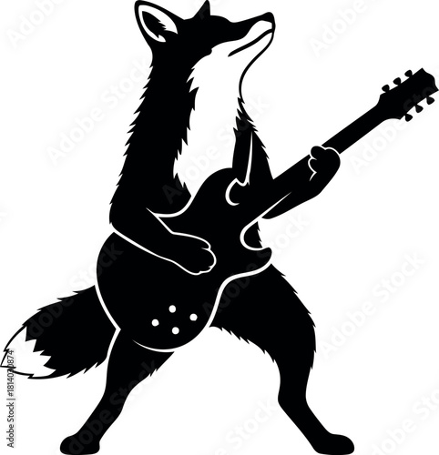 Rockstar fox playing electric guitar silhouette