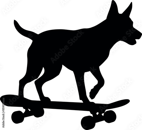 Dog silhouette riding skateboard