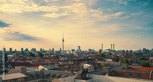Berlin skyline with the TV tower, the red town hall and the German Cathedral