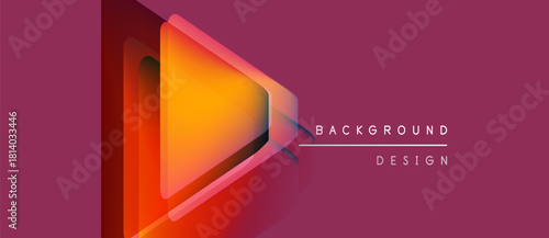 Abstract geometric design. Orange triangle layers over plum background. Modern aesthetic, simple shapes, gradient colors present.
