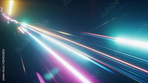 Neon Diagonal Motion Scene Dynamic Light Streaks Moving Diagonally Across Dark Background with Glow Effect — Futuristic Dynamic Light Streaks Background in 4K Ultra HD